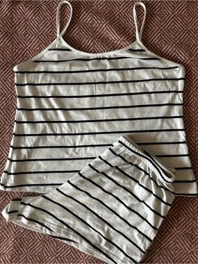 Striped White & Black Cami Set